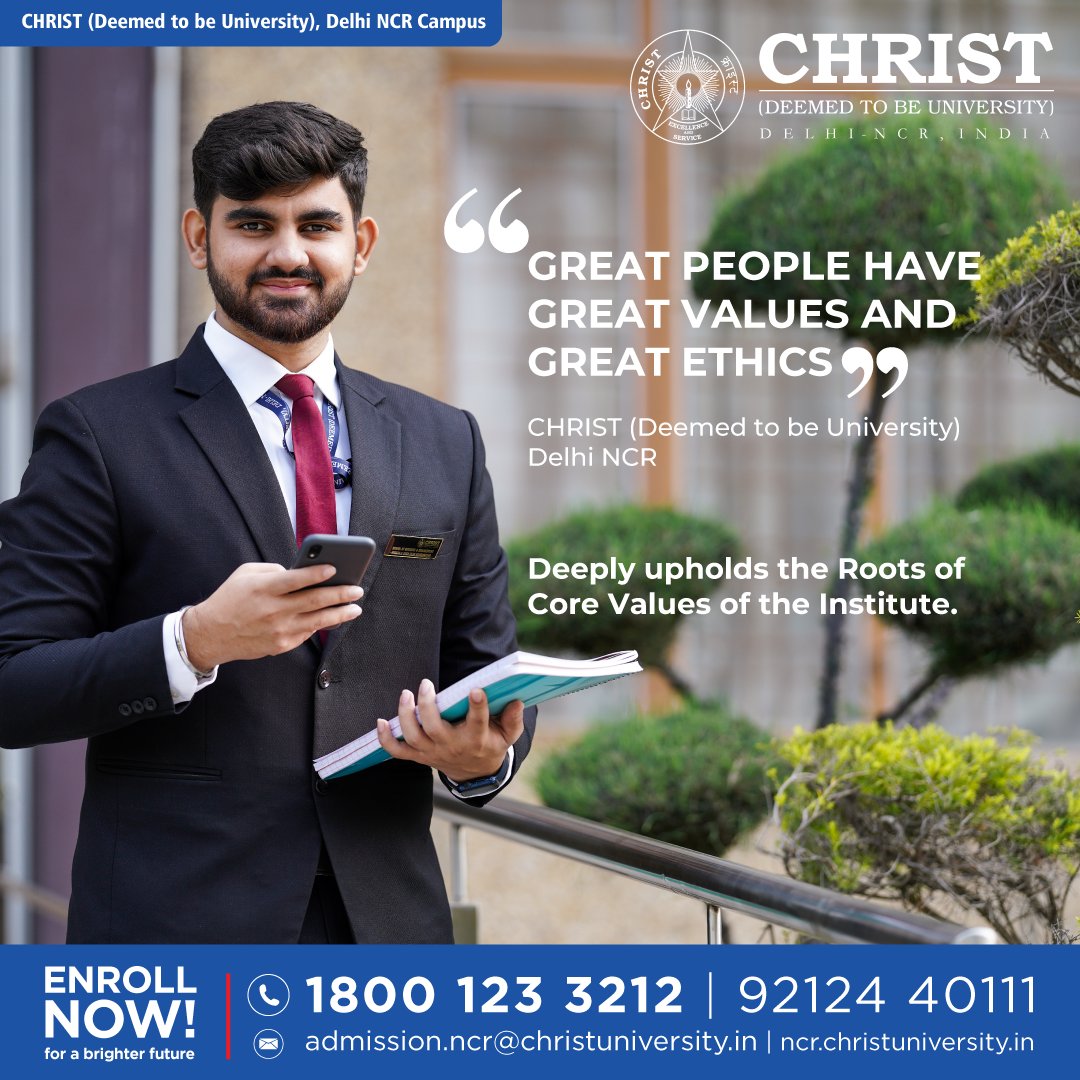 CHRIST (Deemed to be University) Delhi NCR having an Excellence in Education for over 55 years now, imparts the positivity that is claimed by uprooting the Institution’s core values. CHRIST University’s Core Values guide the students and faculty.