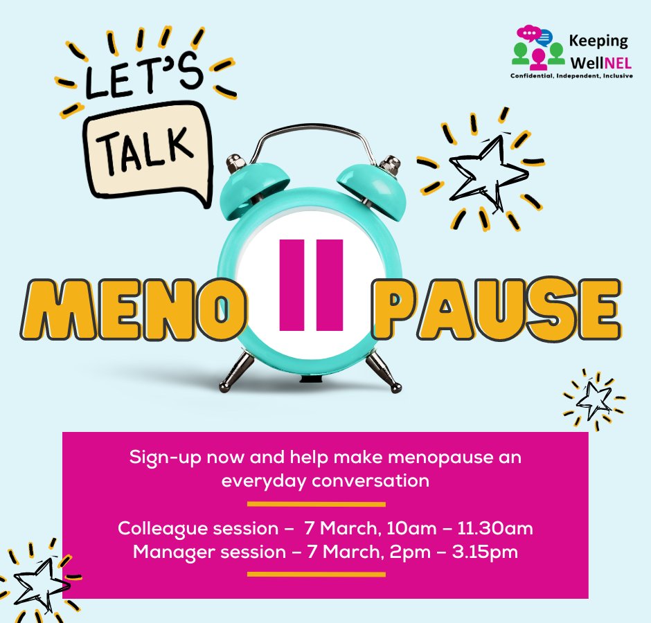 Join us on 7th March for 'Let's Talk Menopause' webinars. Tailored for colleagues &amp; managers, it's time to understand &amp; support menopause at work. 

Sign up now &amp; make a difference on everyday conversation- keepingwellnel.nhs.uk/your-wellbeing…