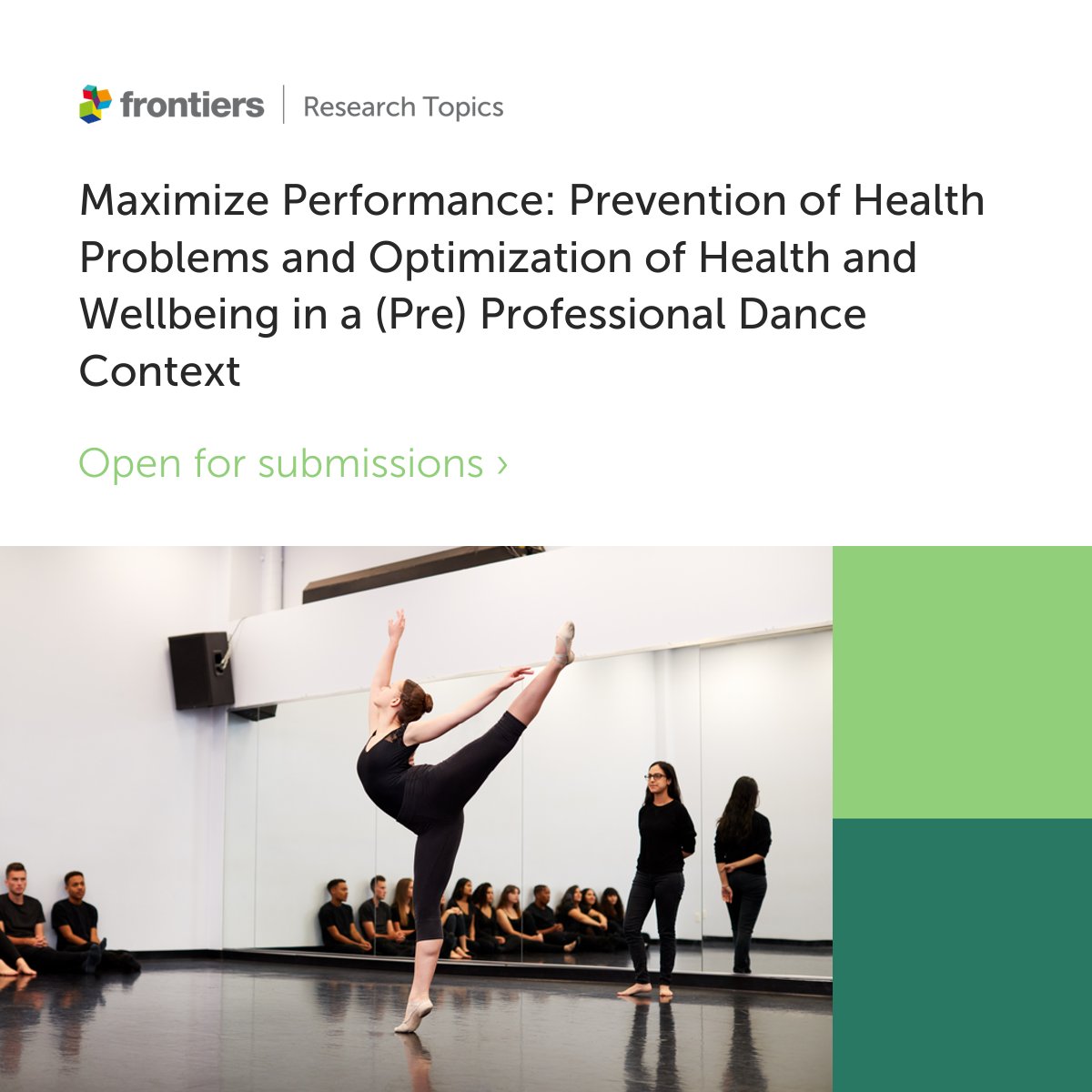 📢 Call for papers! Dance places high demands on body &amp; mind. We explore the impact of injuries, mental and physical health on (pre-)professional dancers; their prevention and resolution to maximize performance.

Join the conversation➡️fro.ntiers.in/dan
