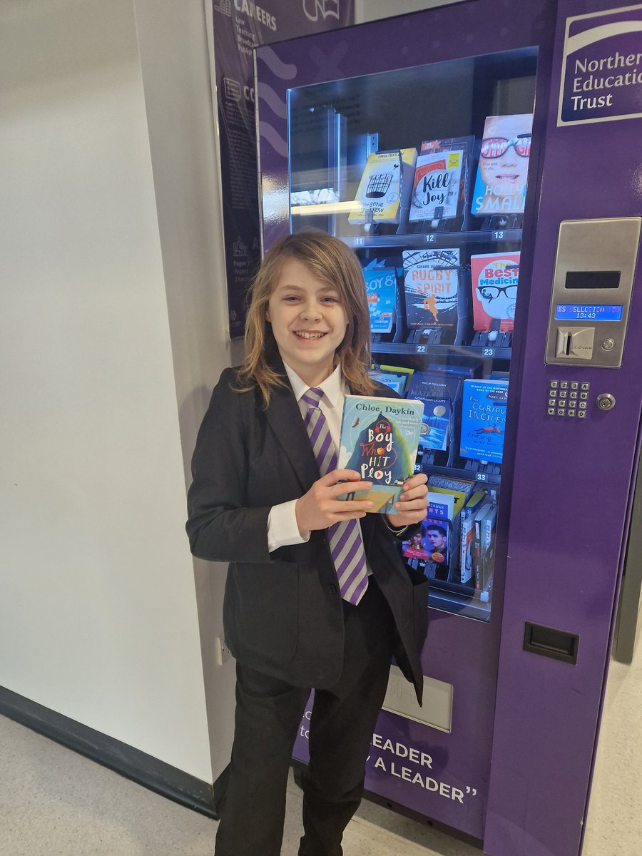 ThorpLRC's tweet image. Jacob Y7 @ThorpAcademy was happy to spend his book vending machine token awarded for outstanding reading on The Boy Who Hit Play by @ChloeDaykin this morning - well done Jacob! #topreader #reward #BookWizard