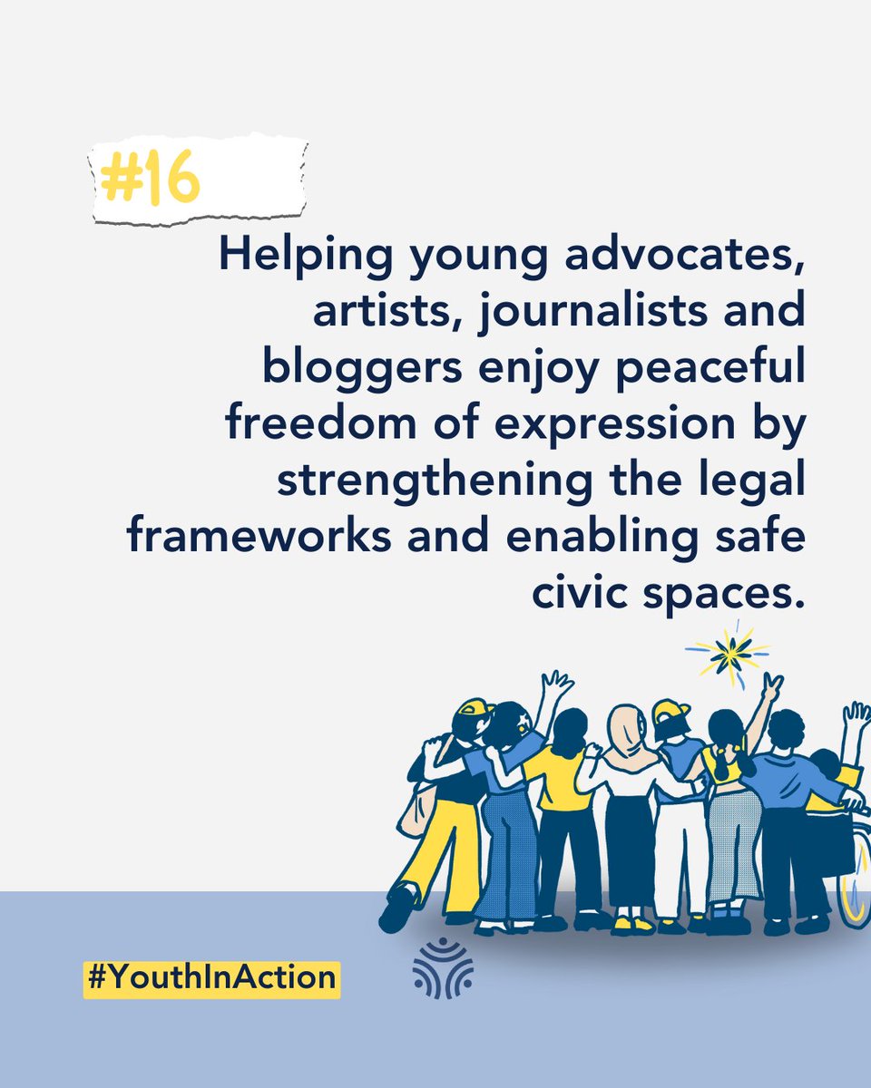 Supporting Youth Freedom of expression is important in promoting youth participation in civic spaces. How can we do this? By helping young advocates, journalists and bloggers enjoy peaceful freedom of expression by strengthening the legal frameworks and enabling safe civic spaces
