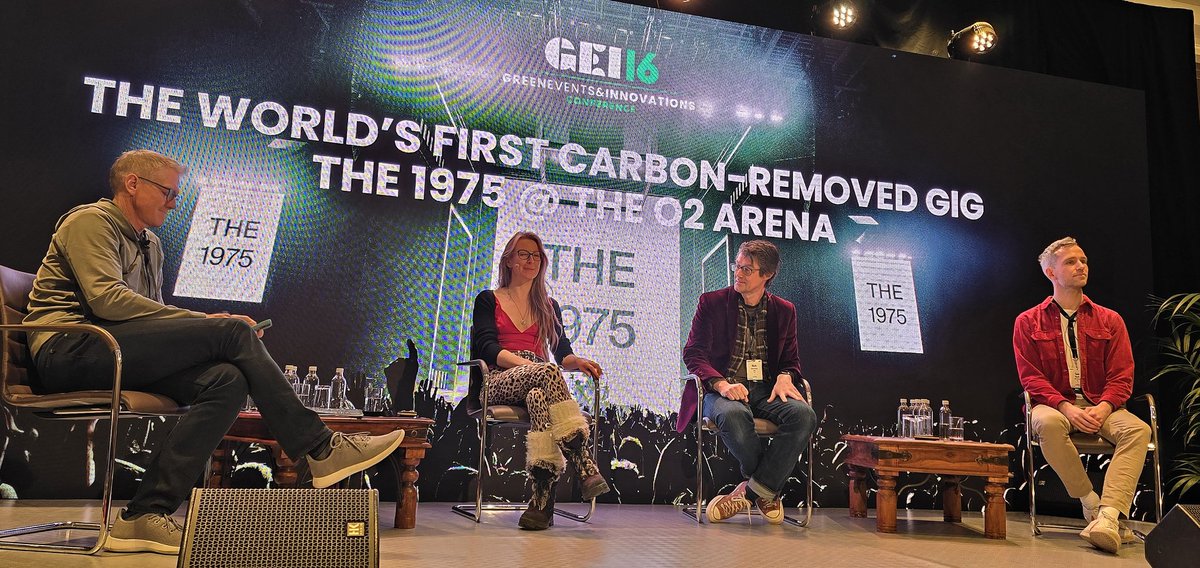 Discussing the world's first carbon-removed gig - The 1975 @ at the O2 Arena #The1975 - John Langford (@AEGworldwide), Claire O'Neill @ClaireONeill_22 /@agreenerfuture, Mark Stevenson CURB8, Sam Booth @aegeurope. @ILMC #GEI16 #ILMC36