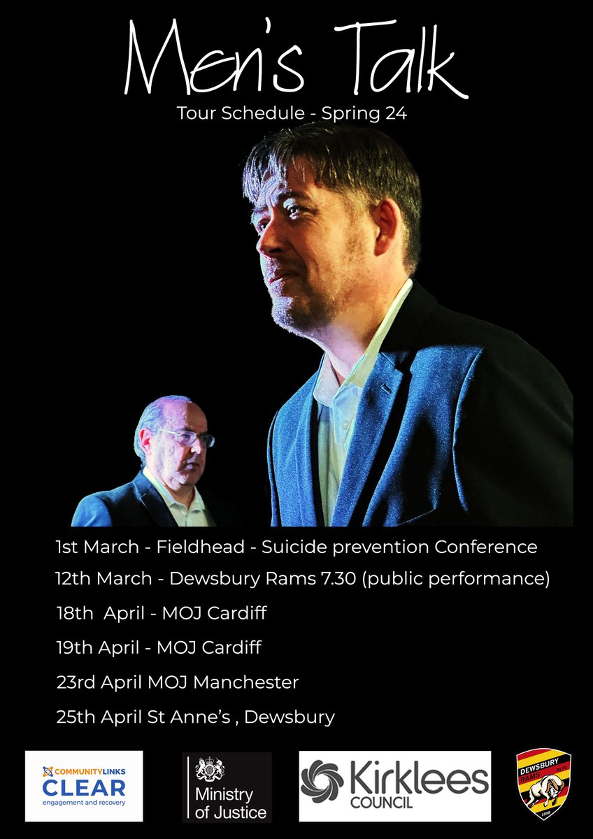 #menstalk is going international! and will be travelling to Wales in April to deliver two performances for the @MoJGovUK in Cardiff #suicideprevention #mensmentalhealth #appliedtheatre @DewsburyRams @StAnnesCom @commlinksnorth Bookings/info: email mens.talk@commlinks.co.uk