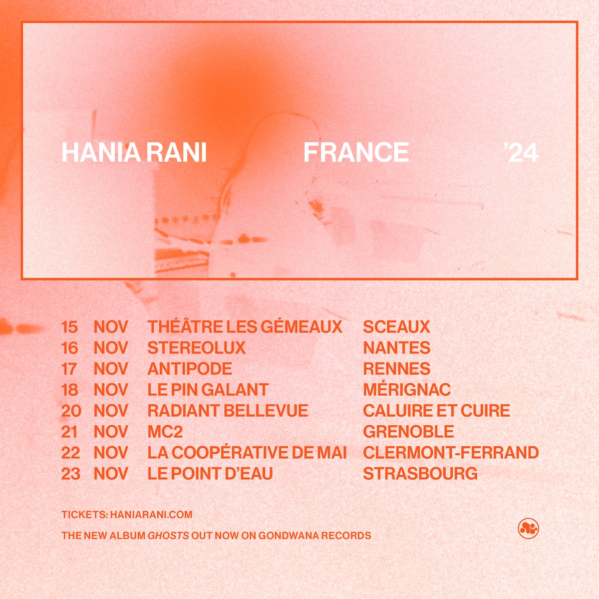 I am delighted to announce that I will be going back to France in November! Tickets for these shows will go on sale on Thursday, Feb. 29th at 10h CET, via my website haniarani.com Sceaux, Mérignac and Grenoble which will be available at a later date.