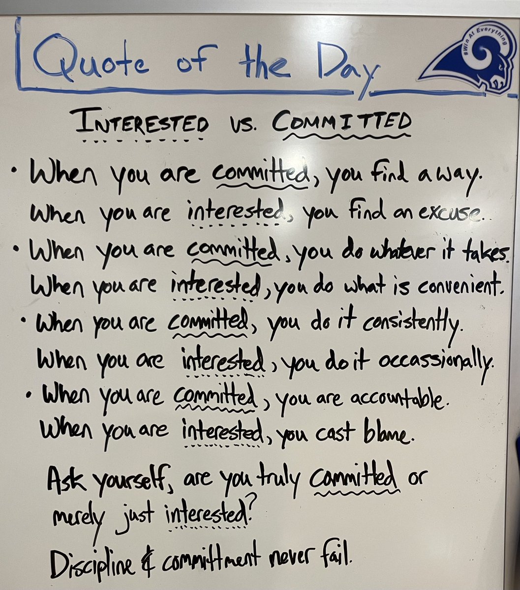 Are you interested or committed? Most will claim they are ‘committed’, but their actions show otherwise. You can’t sit on the fence of success. You find a way to make things happen by practicing discipline every day