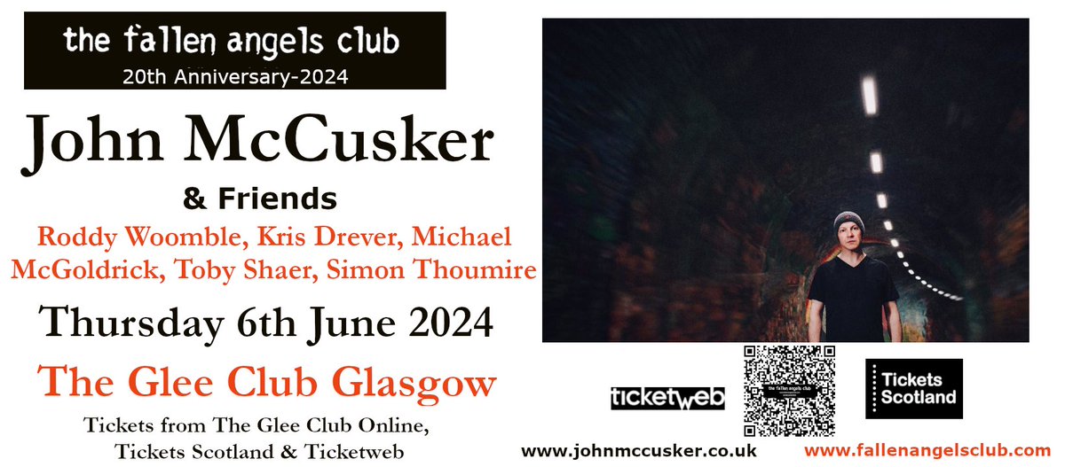 We are so chuffed that @johnmccusker is doing a special show for our 20th anniversary with some friends. Thursday 6th June in @thegleeclub Glasgow, feat @RoddyWoomble @KrisDrever @mcgoldrickflute @TobyShaer @simonthoumire tickets-scotland.com//events.html?e…