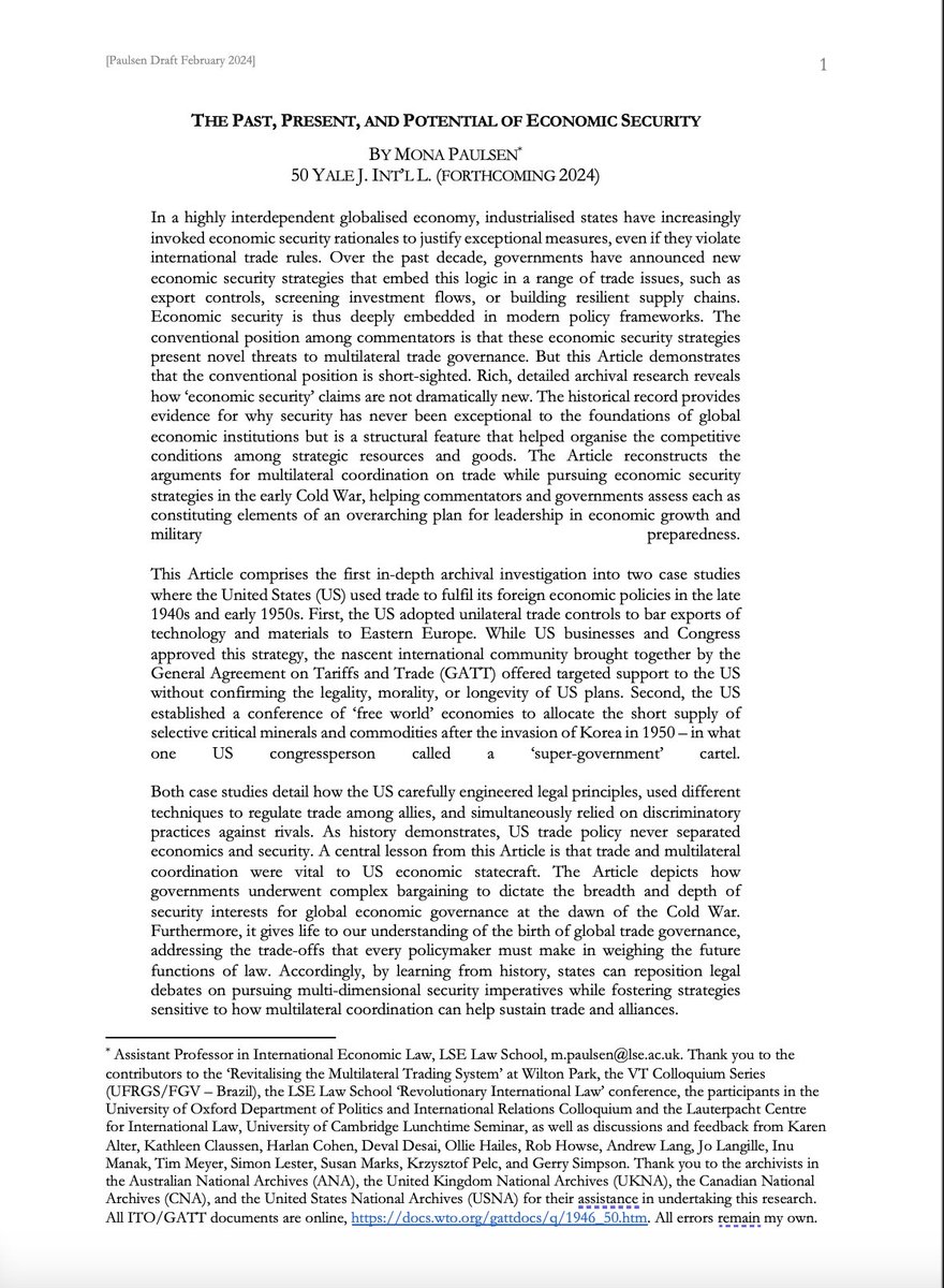 Folks, genuinely happy to share that the article is forthcoming @YJILonline vol. 50 (2024). I want to continue revising before posting publicly. Nevertheless, I'd appreciate more feedback, so please message me if you would like a copy. Further info on the article is in the 🧵 👇🏻