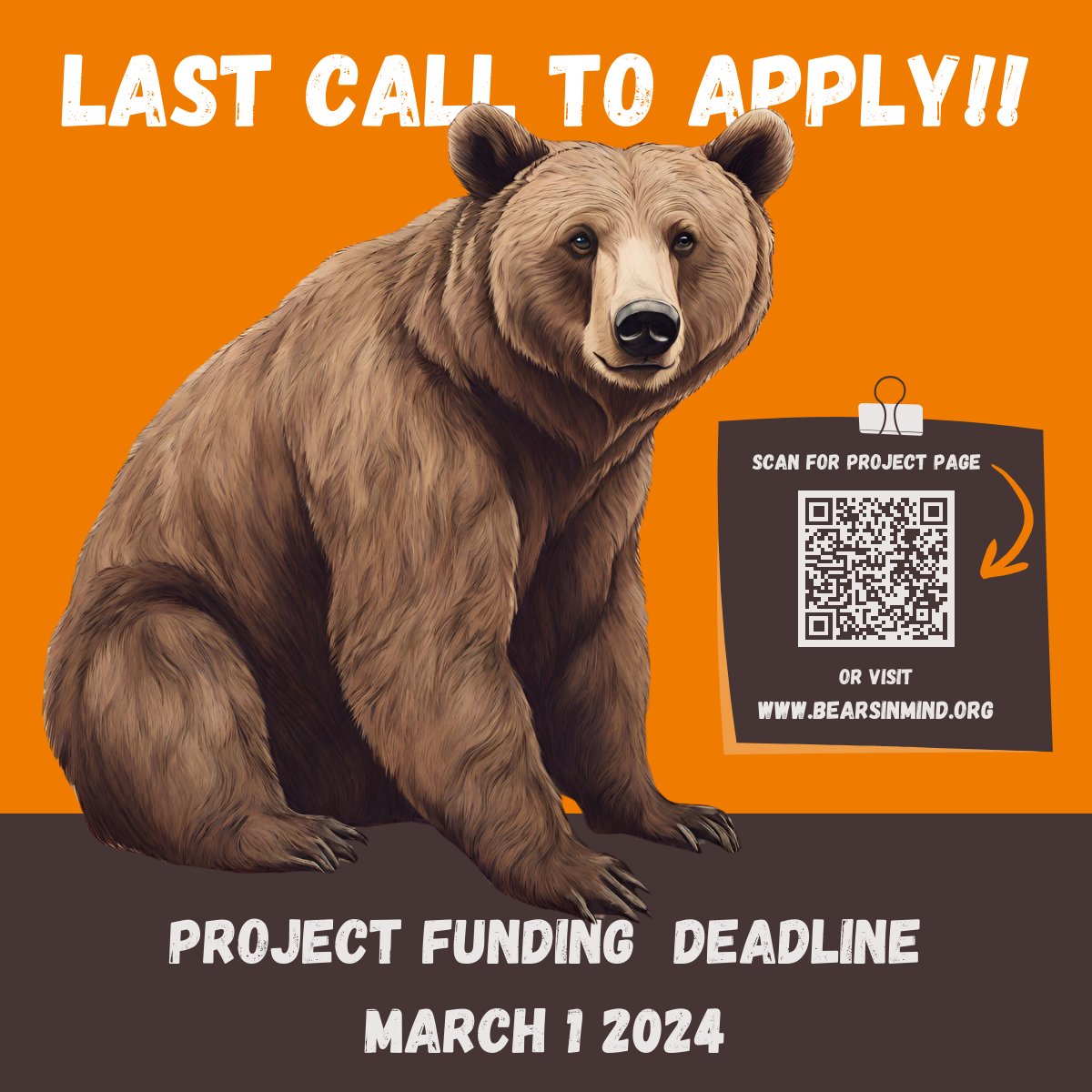 🐻 📣 Last call to apply!
Do you have a bear project that focusses on:
- Conservation
- Scientific research
- Education
- Captive bear welfare
Visit lnkd.in/eDc6sW8U
#bears #natureconservation #natuurbescherming #projectfunding #conservationeducation #bearsanctuary