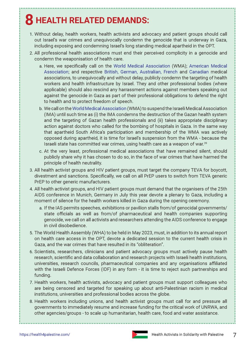 📢BREAKING📢 OVER 40 GLOBAL HEALTH GROUPS OPEN LETTER ON GAZA GENOCIDE Letter: 📑 health4palestine.com OUR 8 DEMANDS for Governments, Global Health Bodies, Professional Associations: @HealthJusticeIn @IMAKglobal @AccessToMedsIRL @GlobalJusticeUK @HealthGAP @JustTreatment