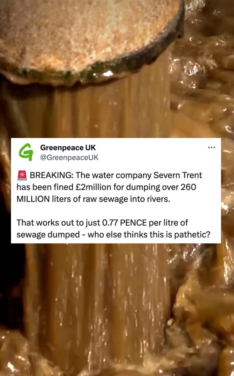 #stwater It is OUTRAGEOUS that Severn Trent was only fined £2million for dumping over 260 MILLION litres of raw sewage into our rivers #OFWAT #Wyreforest #kidderminster #stourport #bewdley #worcester #hartlebury #Shrawley #Holtheath #Tewkesbury #Greenpeace #VoteForChange