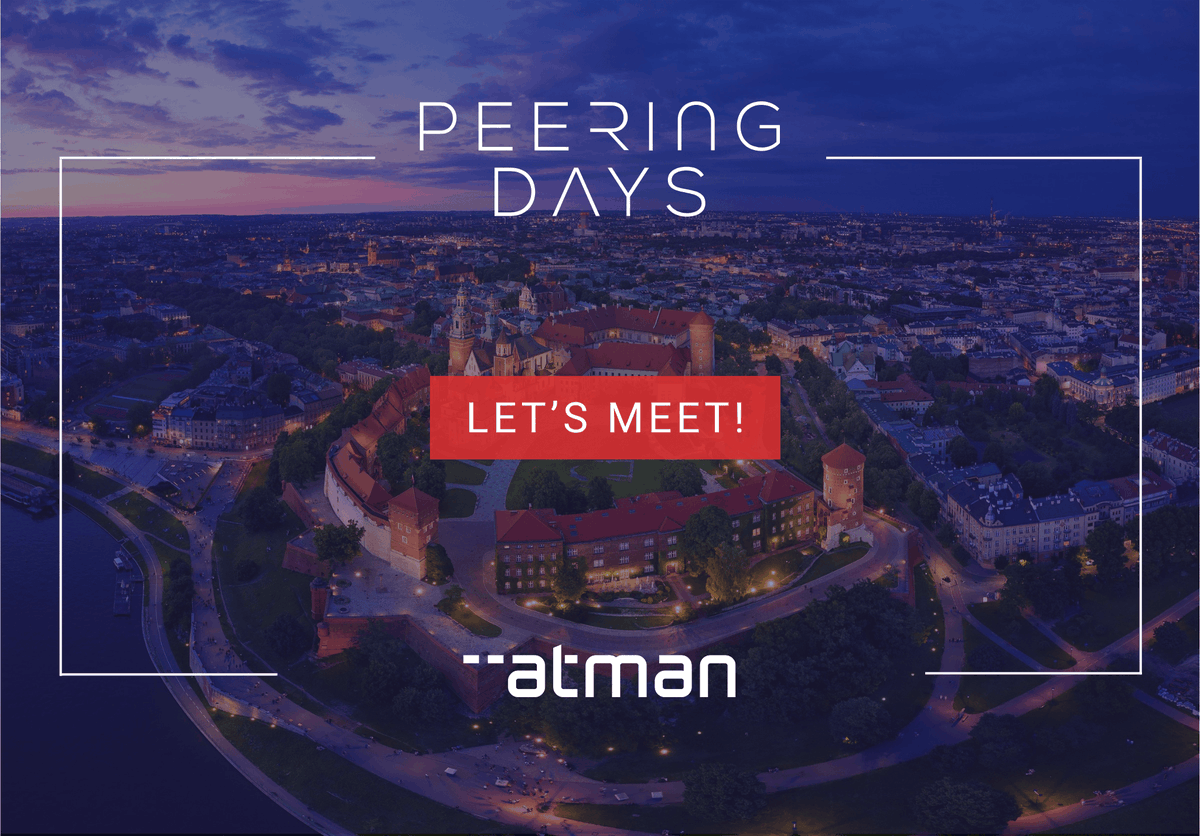 Atman_pl's tweet photo. #PeeringDays kicks off on March 5 in Krakow. Will you be there?
We'll be represented by Łukasz Rydlewski, Rafał Broda, Adam Wiechnik and Michał Wojciulik. Contact them if you'd like to meet and talk business.
#peering #peeringfamily #InternetExchange #ISP #datacenter #NonStopData https://t.co/ada2XI7uK5