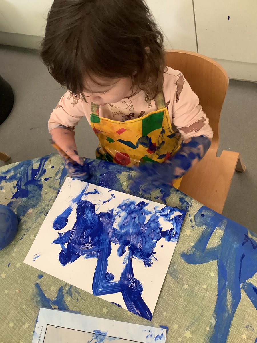 RobsackN's tweet photo. Our new artist is Yves Klein, and the children are diving into his vibrant pictures. Inspired by his creativity, they're having a great time painting their hands – just like the master himself!🔵🎨🖌️@R_S_Wood https://t.co/BwqZMHcXoW