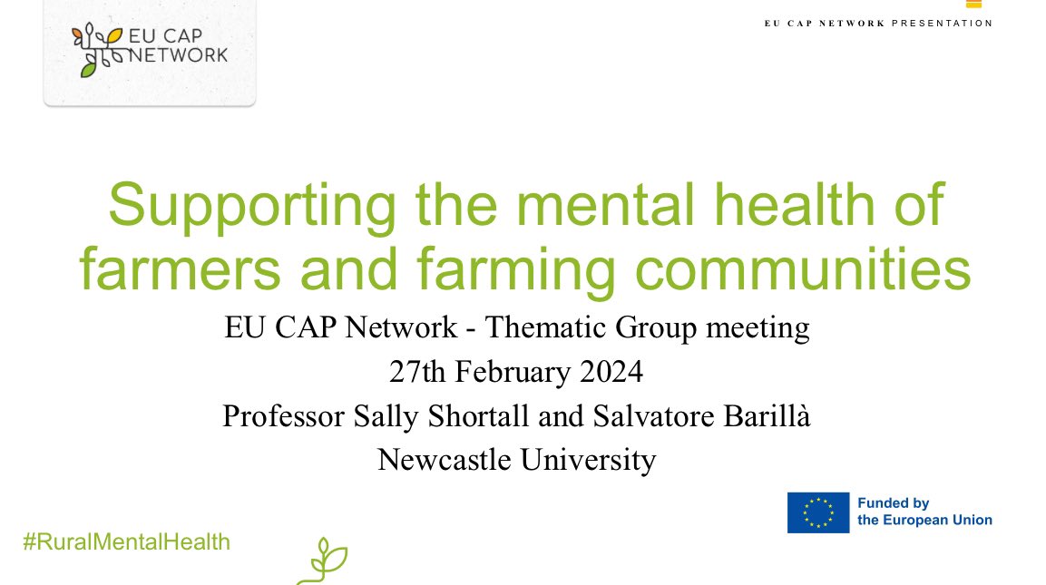 Today @sally_shortall shared our research on mental health in agriculture @eucapnetwork thematic group. Grateful for the fruitful discussion with experts across Europe! #RuralMentalHealth