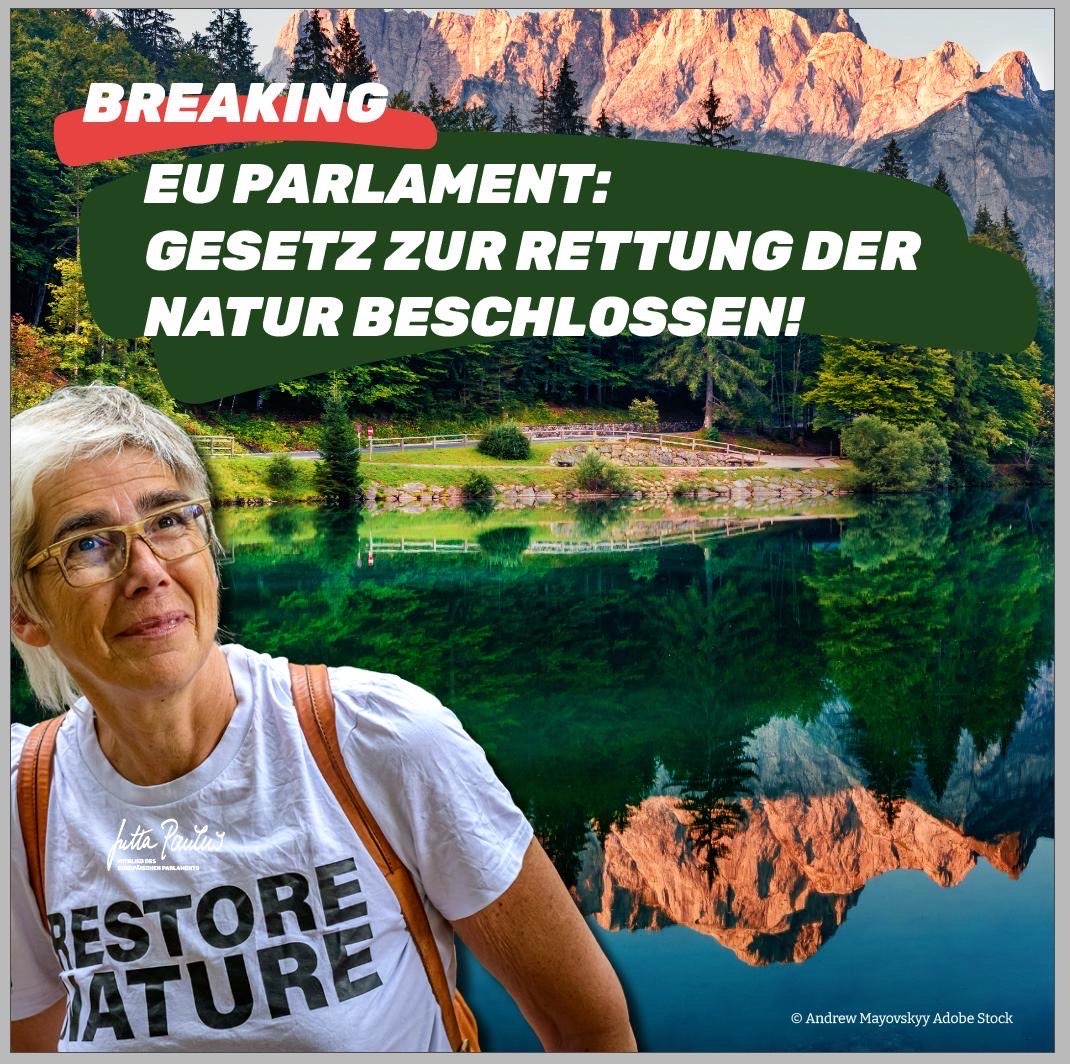 🎉 GESCHAFFT!

🗳️ Mit knapper Mehrheit: EU Parlament stimmt für Gesetz zur Rettung der Natur!
🔴  Konservative &amp; Rechte scheitern erneut.
❓Dennoch: EVP Spitzenkandidatin von der Leyen hat eigene Fraktion nicht hinter sich!

#RestoreNature