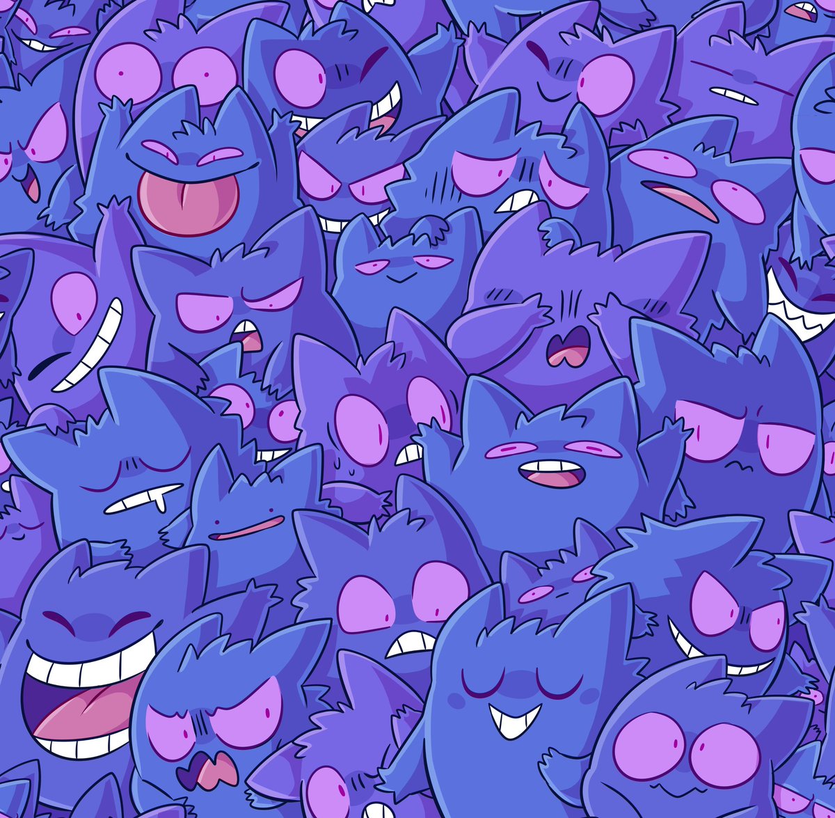 gengar too many pokemon (creature) no humans smile grin teeth open mouth  illustration images