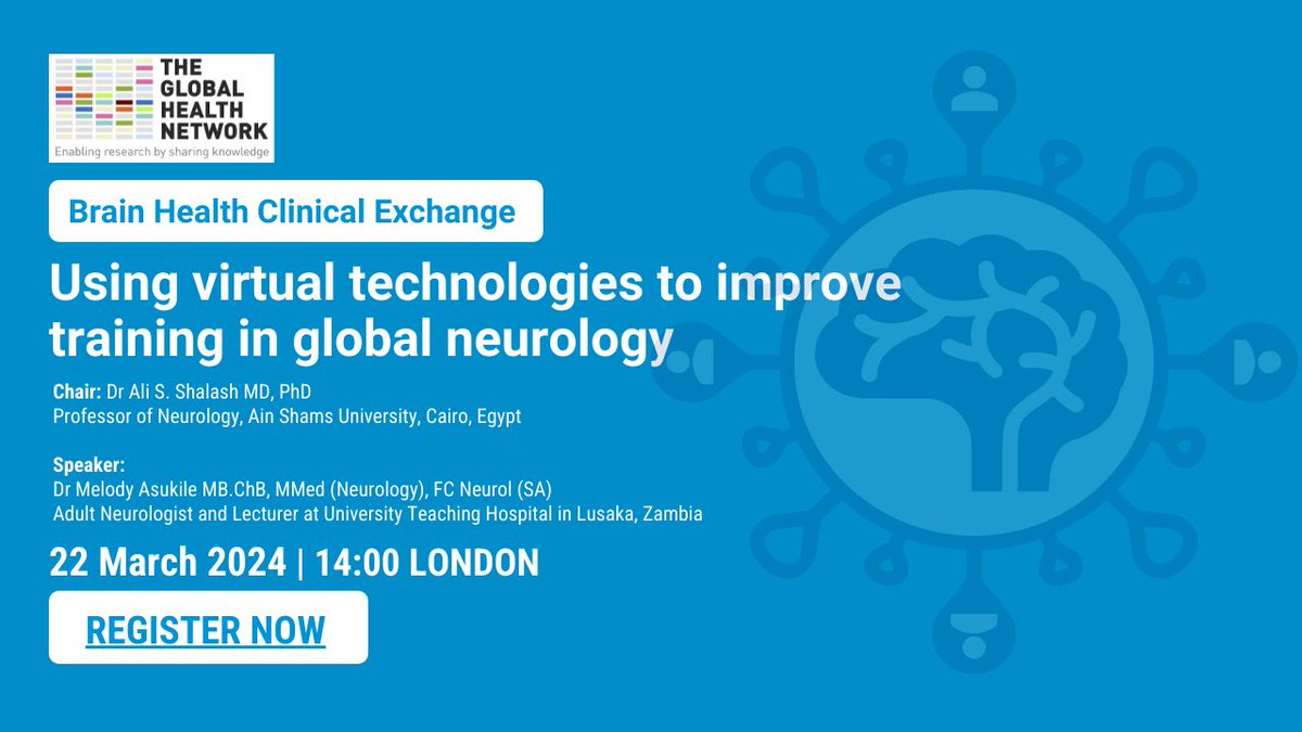 Discover how virtual technologies revolutionise global neurology training, improving patient access to care, and implementing telemedicine solutions with @AliShal52729523, @melodyasukile and @DrPaulineSamia ! 🗓️22nd March, 2pm (GMT) 👇 zoom.us/meeting/regist…