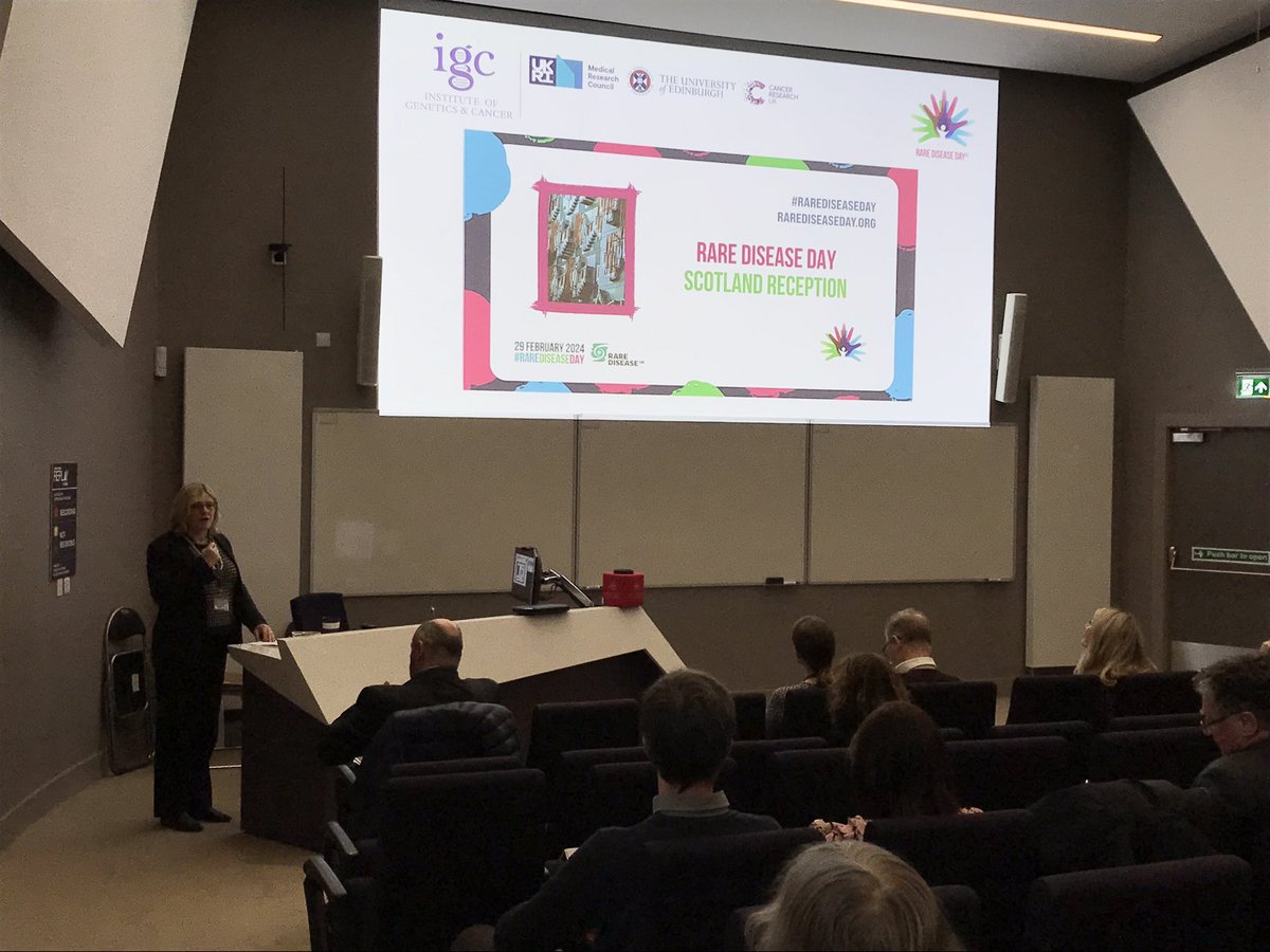 Director of @mrc_hgu @wendy_bickmore opens the session on research developments in rare diseases at @GeneticAll_UK’s Scotland Rare Disease Day Reception at the Institute today. #RareDiseaseDay2024 #RareDiseaseDay