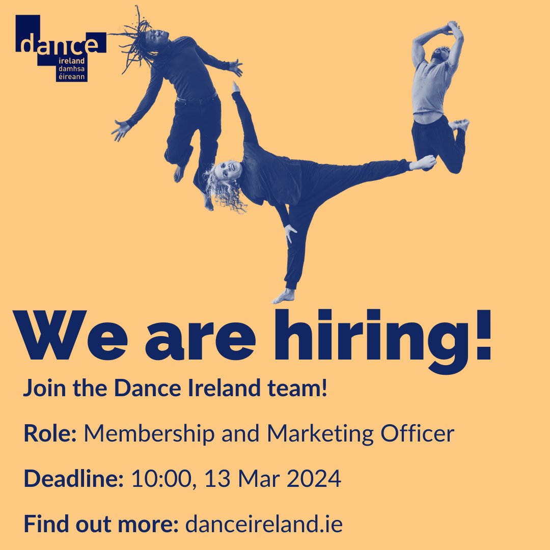 We are hiring! Join the Dance Ireland team - we are seeking a friendly, motivated and professional Membership & Marketing Officer. Find out more and apply at the link in our bio! #jobfairy #JobOpening