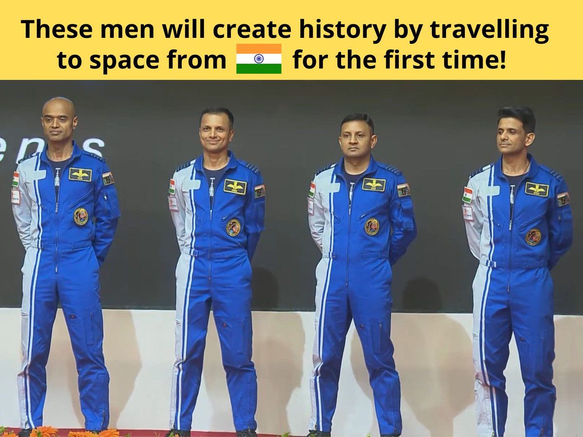 Meet the trailblazing Indian astronaut candidates who are set to script history:

Gp Capt Ajit Krishnan
Gp Capt Prashanth Nair
Gp Capt Angad Pratap
Wg Cr Shubhanshu Shukla
#ISRO #SpaceMission #IndianAstronauts #SpaceExploration #GaganyaanLaunch #HistoricMission #AstronautTraining