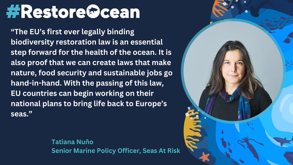 BREAKING NEWS: <a href="/Europarl_EN/">European Parliament</a> has given its final approval to the #NatureRestorationLaw!
With key #ocean 🌊 &amp; #fisheries 🐡 provisions, this is a big win for the marine environment.
#RestoreOcean #RestoreNature
Read our reaction:👉seas-at-risk.org/press-releases… #EUbiodiversity