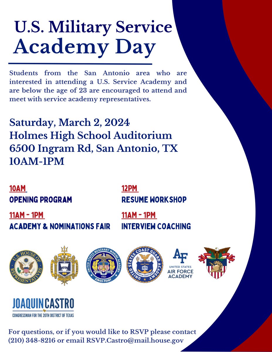 If you would like to attend one of the U.S. Military Service Academy's this would be the perfect event to attend to help you get prepared for the application process. @NISDJay @NISDJaySEA @JJHSCounseling
