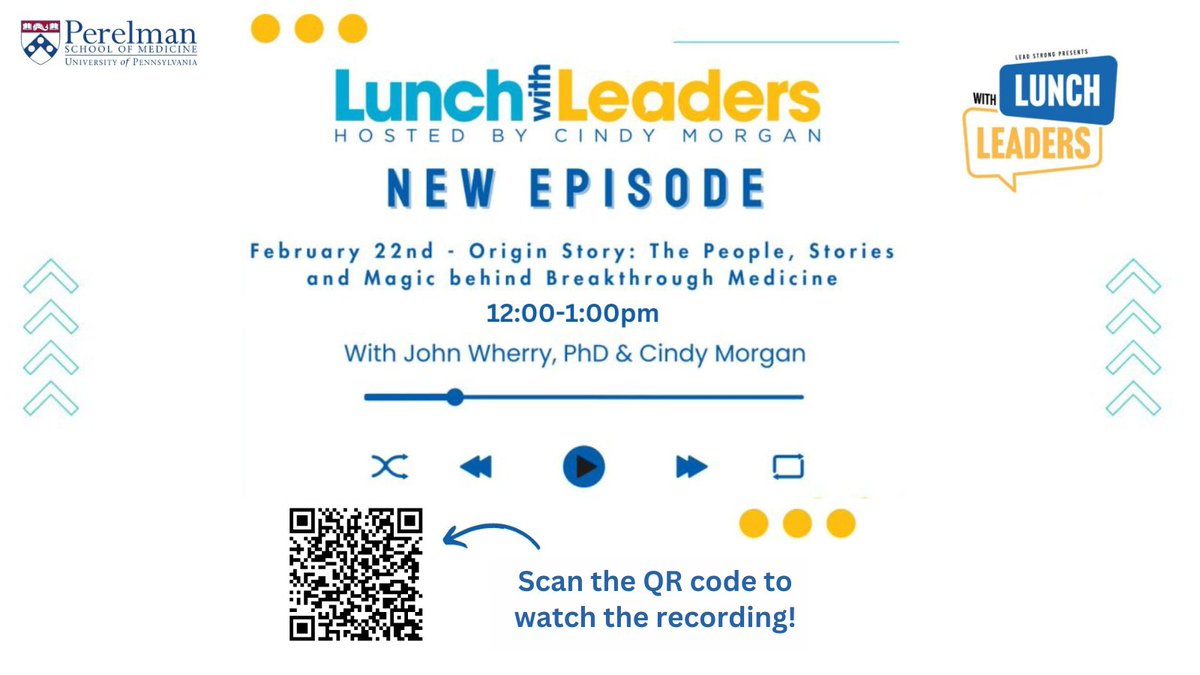 #ICYMI: Check out the latest from the @PennMedicine #LunchwithLeaders series, ft'ing a conversation between @EJohnWherry (@PennSysPharmATT/ @UPenn_I3H) & Cindy Morgan (UPHS) on the origin story behind Dr. Wherry's groundbreaking work in immunology tinyurl.com/mr34csc3