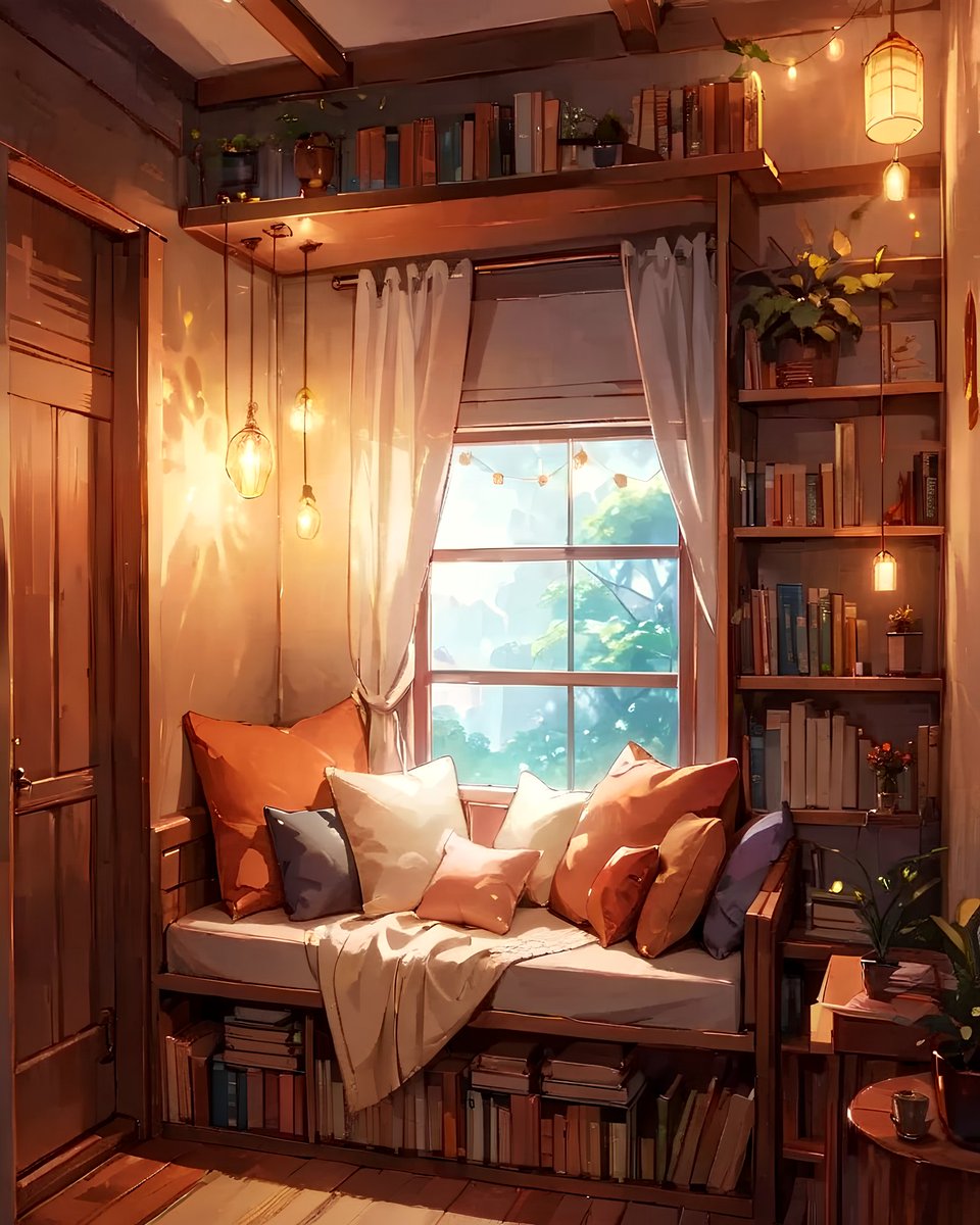 Cozy reading corner with moody light.  
 #Reading #ReadingIsMagic  #interior #vintage #cozy #digitalpainting #dream #art #painting #digitalart #fantasy #digitalpainting #landscape #landscapeart #landscapepainting #slowlife #nature #mindfulness #calmness