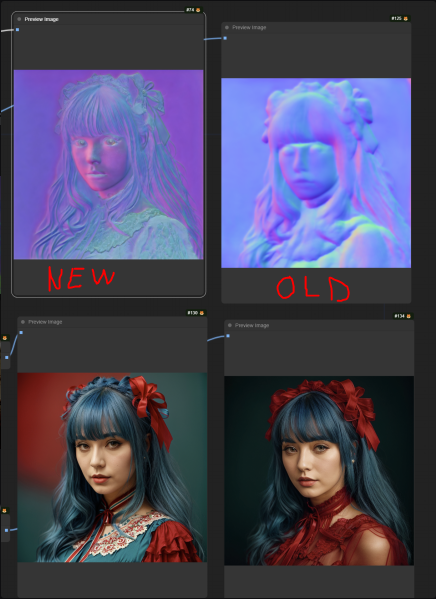 AIWarper's tweet photo. Kijai has implemented another method for extracting Depth / Normals through "Intrinsic Lora"

The Normal map extraction is of particular interest as it is significantly more impressive that the existing preproc

Link 👇 https://t.co/rCc7y8eTWN