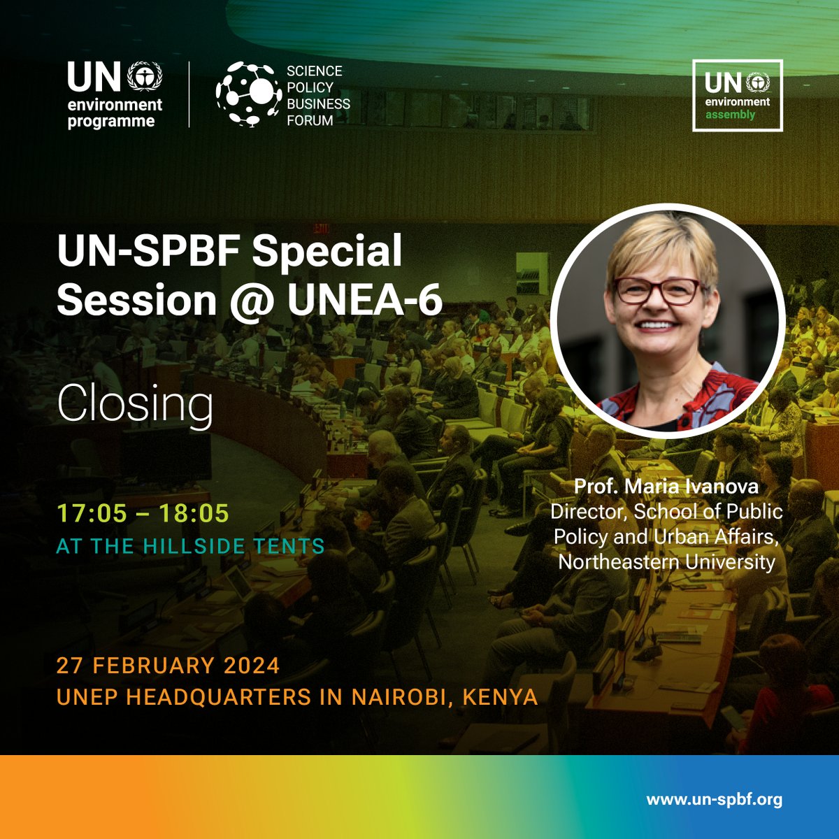Speakers are sharing actionable big ideas at our closing session: Maria Ivanova shares her vision of an '#art and #academia alliance to connect hearts and minds, North and South, East and West, Humans, and Nature. Art tickles our imagination and points to social issues.' #UNEA6
