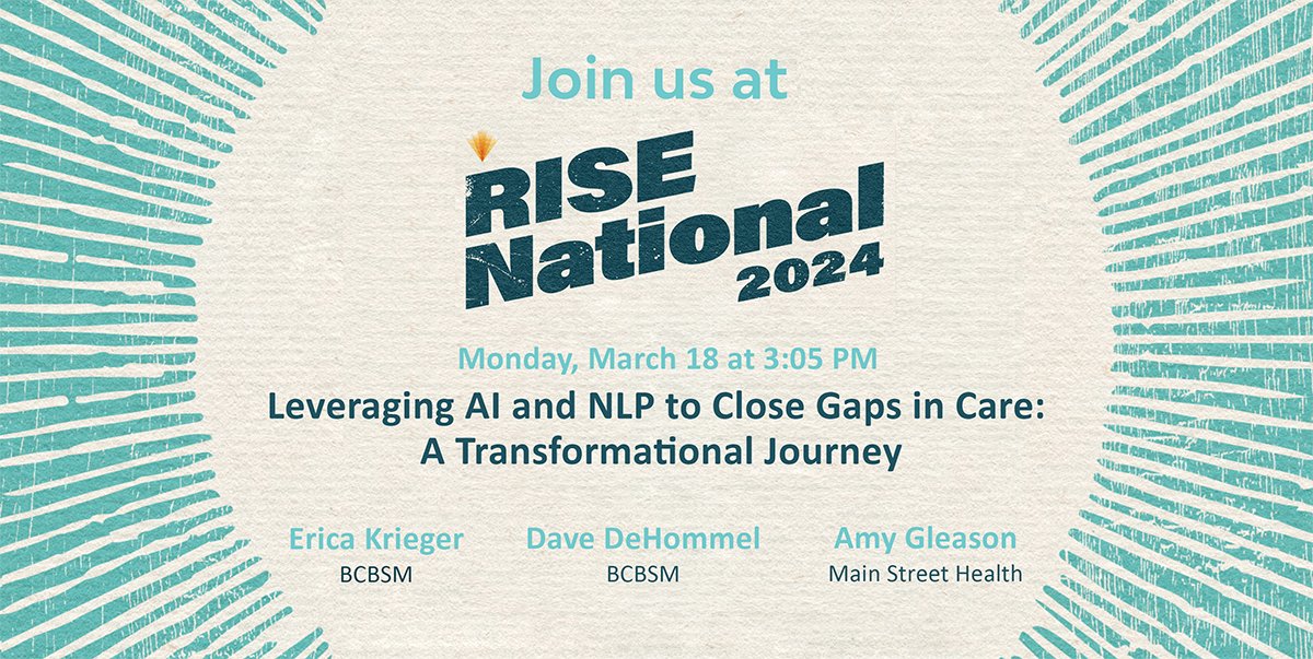 Join us at RISE National on March 18 at 3:05 PM! Hear from Amy Gleason, of Main Street Health, and Erica Krieger and Dave DeHommel of BCBSM, about how to break down the walls between Risk and Quality. Find out more here: bit.ly/3wzKYKn #RISENational