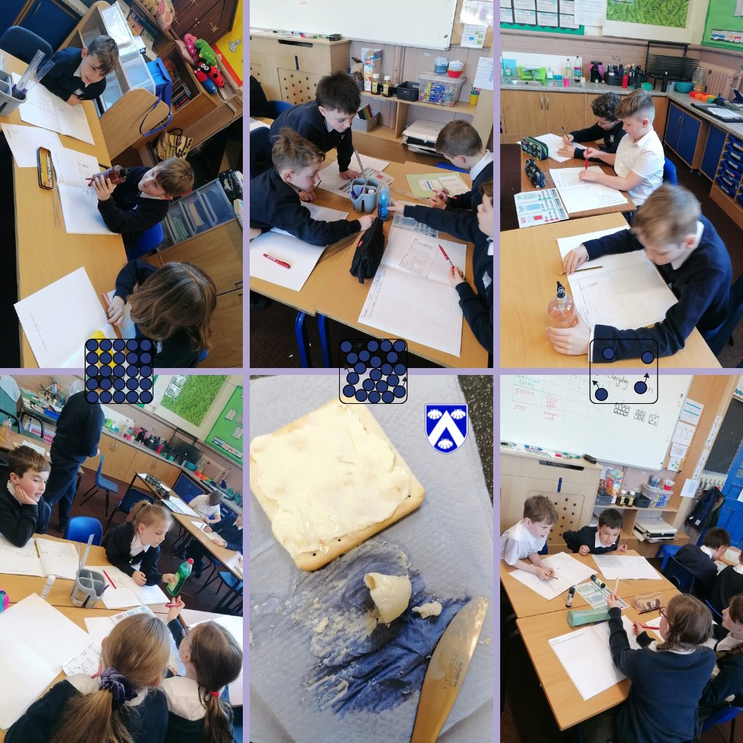 Some pictures of Year 4 at Wollaston Primary School who started their science topic by classifying every day objects as solids, liquids and gases. 🧪🥼 They then turned cream (a liquid) into butter (a solid) by taking away the kinetic energy. They then tasted it on a cracker!