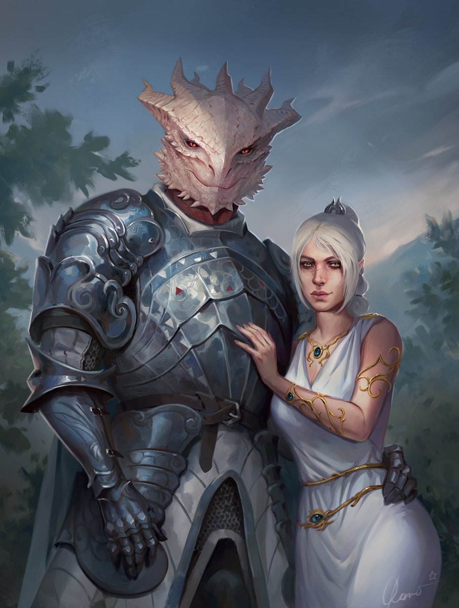 Dragonborn Tav and Shadowheart from Baldur's Gate 3