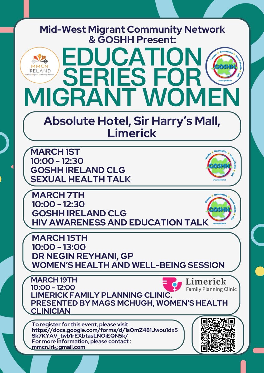 GOSHH is facilitating informative and approachable discussions about both Sexual Health and also HIV. These talks are part of a series of talks, featuring presentations from LimerickFamilyClinic and Dr.Negin Reyhani.
Registration is required, please visit: docs.google.com/forms/d/1sOmZ4…