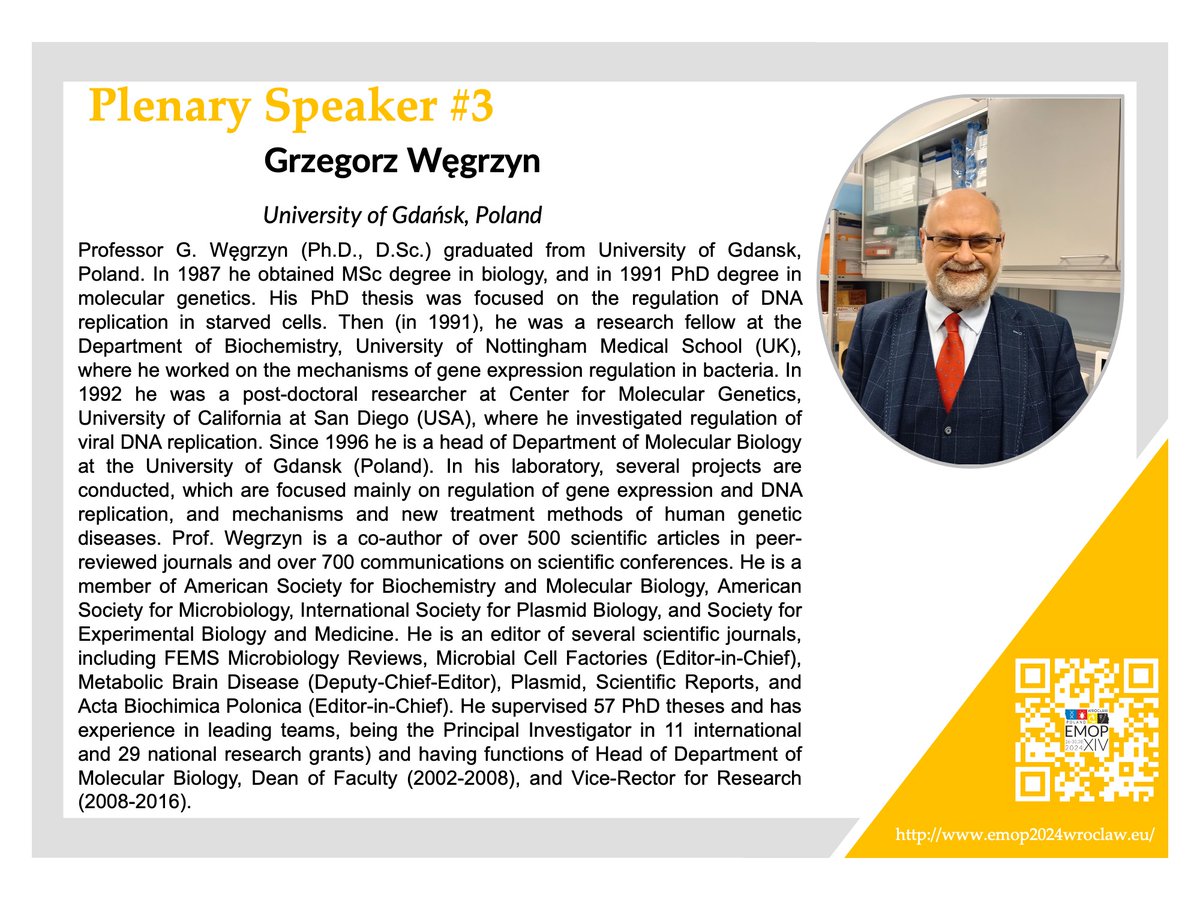 We are pleased to introduce another Plenary Speaker who will be giving a presentation during <a href="/EMOP2024/">European Multicolloquium of Parasitology - EMOP</a>!
Professor Grzegorz Węgrzyn from the University of Gdańsk <a href="/Uniwersytet_GD/">Uniwersytet Gdański</a>, Poland, will give a lecture: "Bacteriophages: predators or parasites?"

See you soon in Wroclaw, PL!
