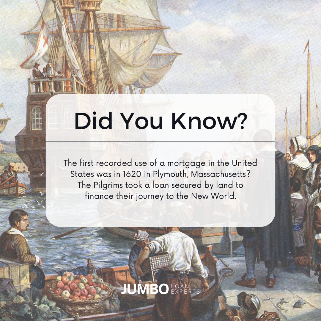 Did you know the first US mortgage was in 1620, Plymouth, MA? Pilgrims secured land loans for their New World journey, starting the legacy of the American Dream of homeownership! 🏠📜 #TriviaTuesday #HomeownershipHistory #AmericanDream