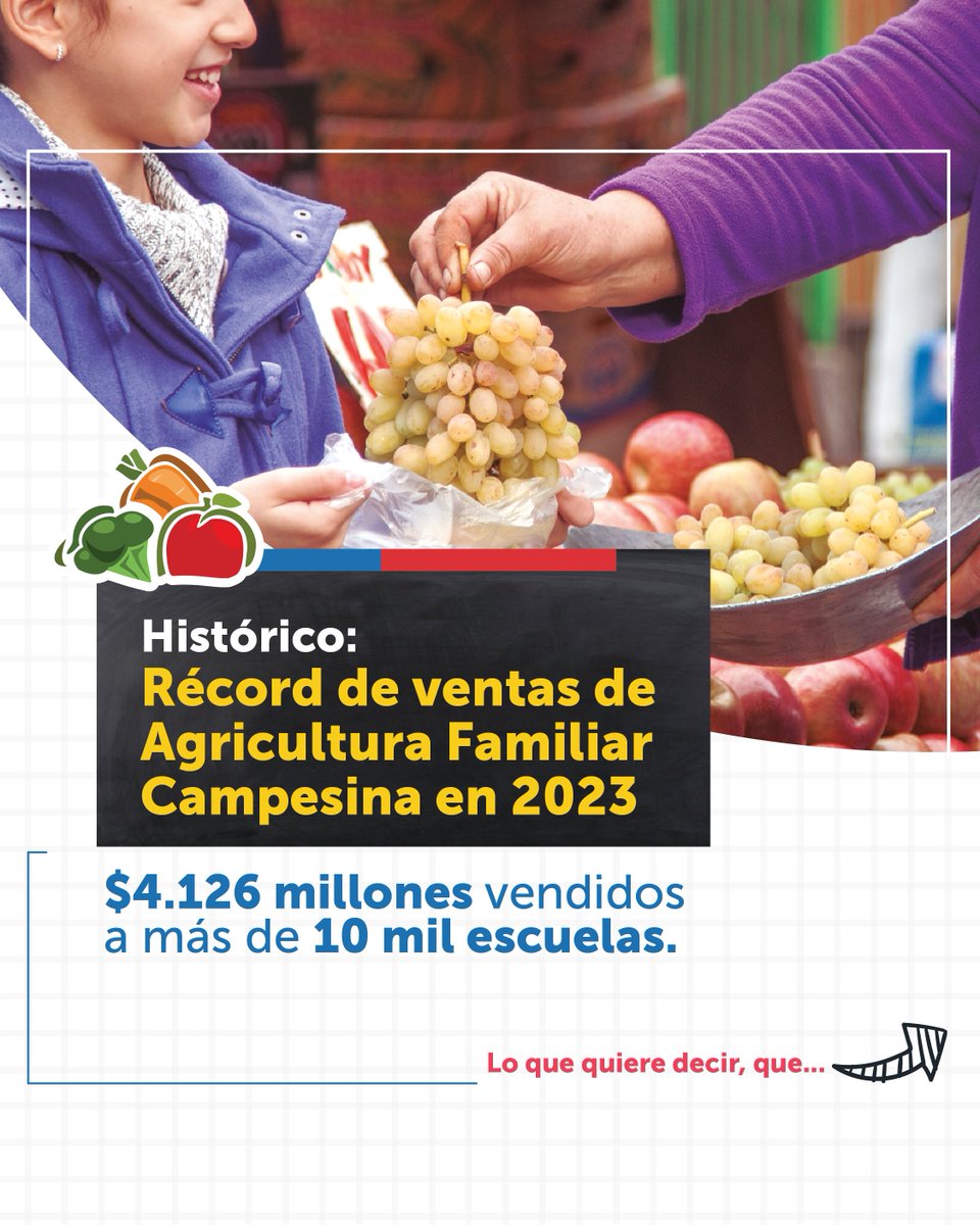 GobiernodeChile's tweet photo. ¡Bien por la agricultura familiar y la alimentación saludable! 🍅 Agricultoras y agricultores cuentan con este importante espacio de comercialización que de paso ayuda a que 1.800.00 niños, niñas y jóvenes de más de 10 mil escuelas tengan una alimentación saludable💚