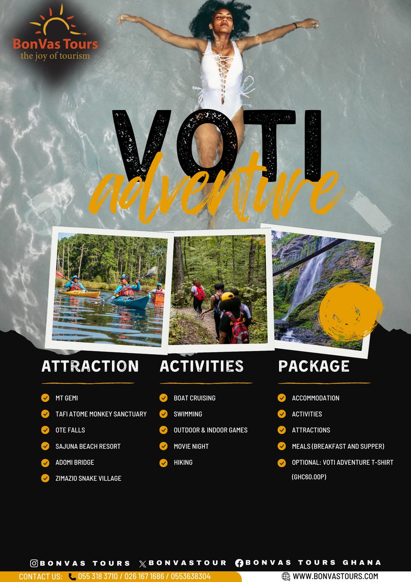 BonvasTour's tweet photo. Join us for an unforgettable adventure to the breathtaking Volta Region 😀

Join us and explore lush rainforest, cascading Waterfalls and extra activities on the Voti Adventure 
Book Now: 0501307231/ 0553183710 https://t.co/sgKlddhtmX