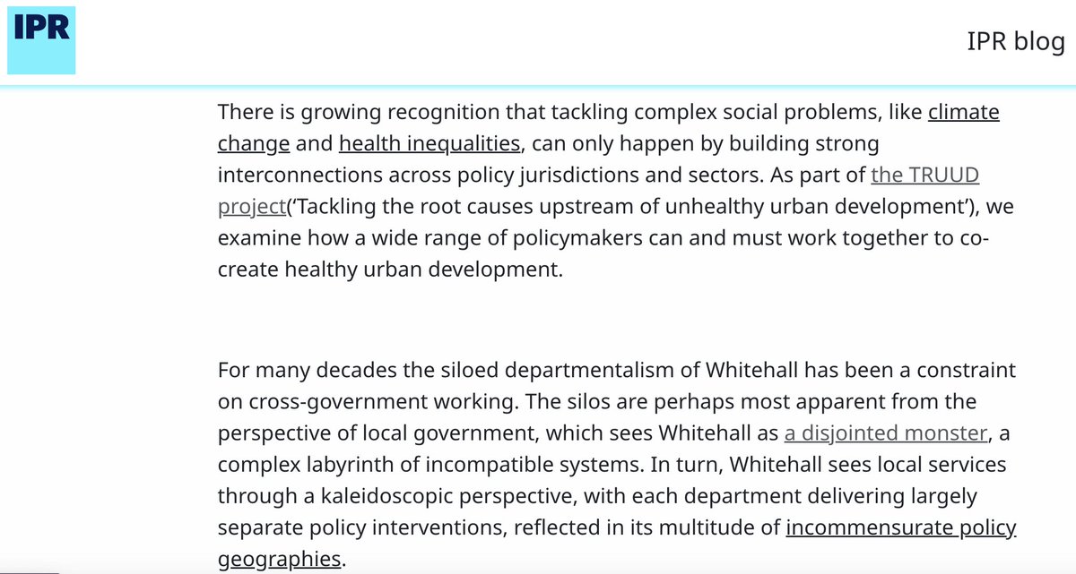 My new piece for the @UniofBathIPR blog for the @ResearchTruud project. Can the silos be broken? Cross-government working for public health I discuss three strategies: bridging the silos, redisigning the silos, and decentralisation. blogs.bath.ac.uk/iprblog/2024/0…