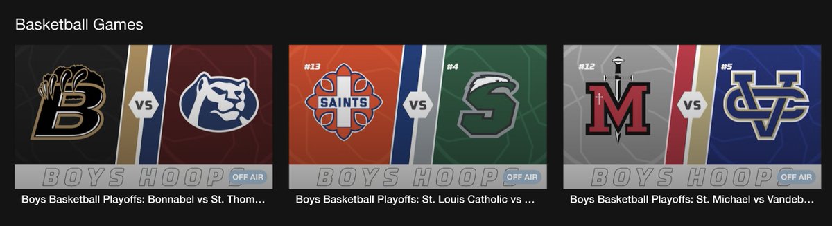 3 big time HS Boys Basketball Playoff games broadcast live streaming on VSN this evening!!!
7pm
-Bonnabel @ STM (D1 Select Regionals)
6pm
-St Louis Catholic @ Shaw Basketball (D2 Select Reg)
630
-St Michael @ Vandebilt Catholic (D2 Select Reg)
Links to all
varsitysportsnow.com/basketball-gam…