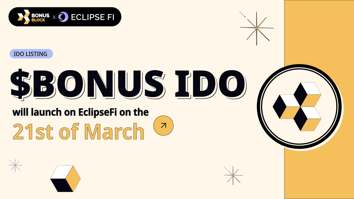bonus_block's tweet photo. We are glad to announce
🟨🟦🟥🟧🟩🟪🟫⬜️⬛️
IDO on @Eclipsefi is on 21st of March

Learn more about @bonus_block 
- exposed to more than 11 L1s clients
- cumulative active user count is more than 1mln
- marketplace launch that generates fees for users
- project can acquire directly any type of on-chain quality user
- KOL on-chain impact tool
- more than 9 great projects are working with us that hasn't been announced

More details will follow!