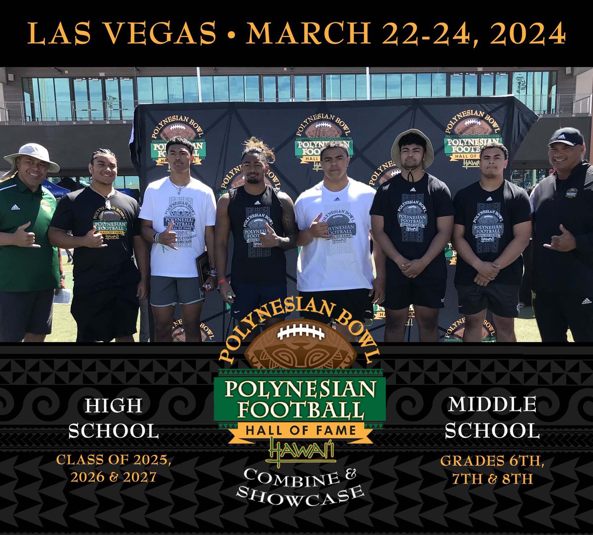 🚨ATTENTION INVITEES… DEADLINE APPROACHING! The Polynesian Bowl Combine & Showcase (Las Vegas) is just over three weeks away! Over 375 are registered! Remaining roster spots: QB - 6 RB - 5 WR - 10 TE - 8 OL - 16 DL - 14 LB - 8 DB - 10 REGISTER NOW👉🏾 PolynesianBowl.com/nationalcombine