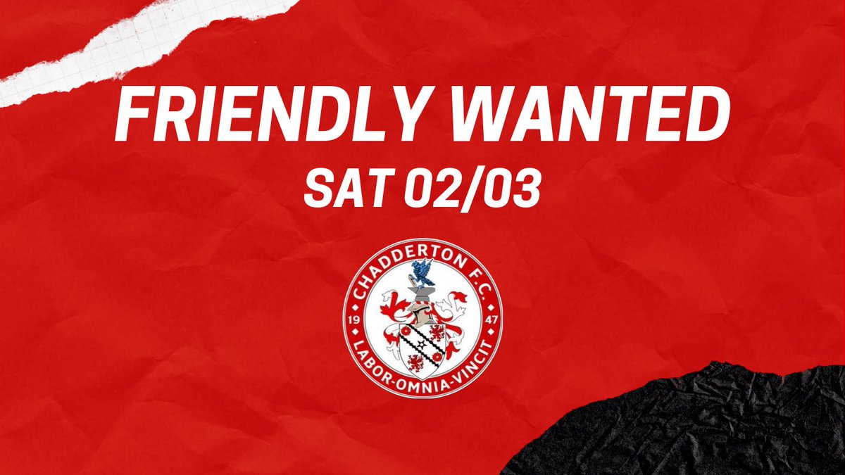 Due to a gap in our fixture list, we are on the look out for a friendly this Saturday Preferably away or at a neutral venue, happy to split costs Any retweets / tags are greatly appreciated @LancsFriendlies @ChaddertonFC @THEMCRFL