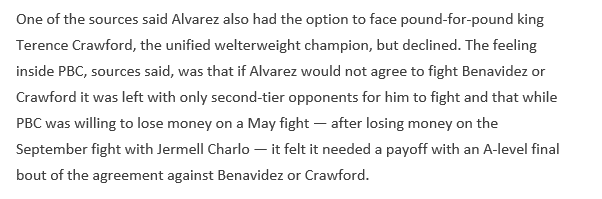 BoxingMyths's tweet photo. This part keeps getting missed from Dan's article. It wasn't just Benavidez or bust for September, but if Bud was willing to fight Crawford, then the Mall fight could have still taken place in May. https://t.co/VdyGc1ETPP