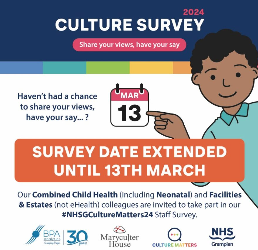 Grampian We Care (@grampianwecare) on Twitter photo #NHSGCultureMatters24 Staff Survey window now extened to 13/03! Thanks to all who have completed the survey so far: you are helping shape the culture of <a href="/NHSGrampian/">NHS Grampian</a> for years to come. Weβve listened to feedback & are happy to provide more time to complete the survey properly! #NHSGCultureMatters24 Staff Survey window now extened to 13/03! Thanks to all who have completed the survey so far: you are helping shape the culture of <a href="/NHSGrampian/">NHS Grampian</a> for years to come. Weβve listened to feedback & are happy to provide more time to complete the survey properly!