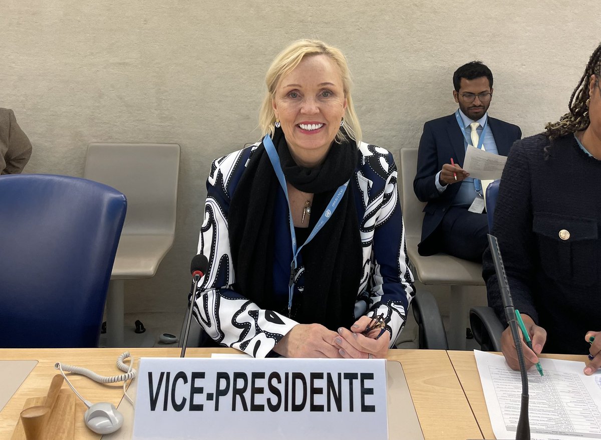 Today, Ambassador @SchroderusFox chaired the afternoon meeting as Vice-President for the first time during the #HRC55 in the High Level Segment. In national statements, countries brought up important topics of Human Rights deserving the Council’s attention🇺🇳#FlinHRC