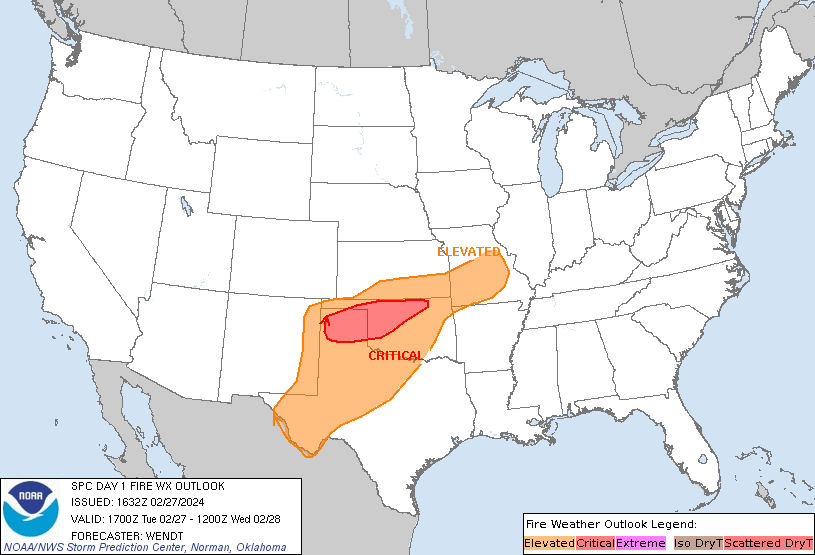 LimWeather's tweet photo. D1 #SPC #FireWX outlook
#Critical Risk in NW #Texas and N #Oklahoma states esp #Amarillo, #Pampa, #DumasTX, #Borger, #Dalhart, #CanyonTX, #Perryton, #ElkCity, #ClintonOK, #Woodward, #Enid, #PoncaCity, #Stillwater cities
#Wxtwitter #OKwx #TXwx https://t.co/Btmtgw8rCc