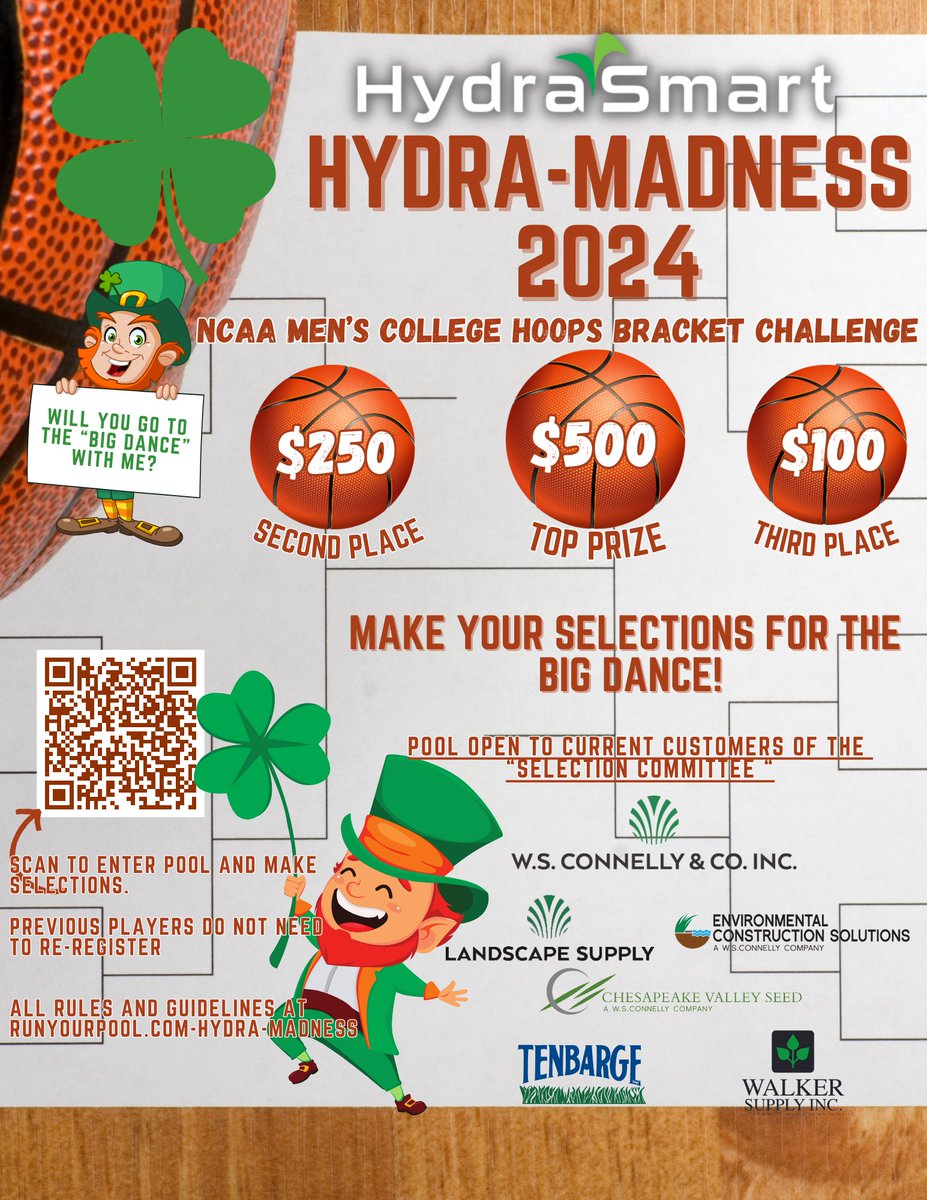 One of our favorite holidays here in Hoosier country---SELECTION SUNDAY. Enter to win in our HYDRA-MADNESS BRACKET CHALLENGE. Scan code and enter your picks. Just be sure to have your selections done by the deadline.  
Who are you picking to go to the BIG DANCE?