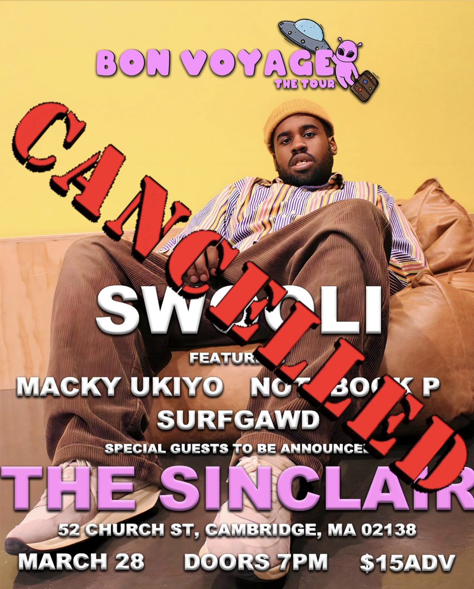 swooli_'s tweet photo. Boston it’s been brought to my attention that The Sinclair is allowing for a genocide fundraiser to take place at their establishment. As much as we were looking forward to coming home &amp; partying with everyone we can’t. If you support genocide of any kind we cannot work together. https://t.co/6pyPzBWbDC