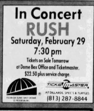 On February 29, 1992, Rush played with Primus at the Suncoast Dome in St. Petersburg, Florida 🇺🇸 for the Roll the Bones tour.
