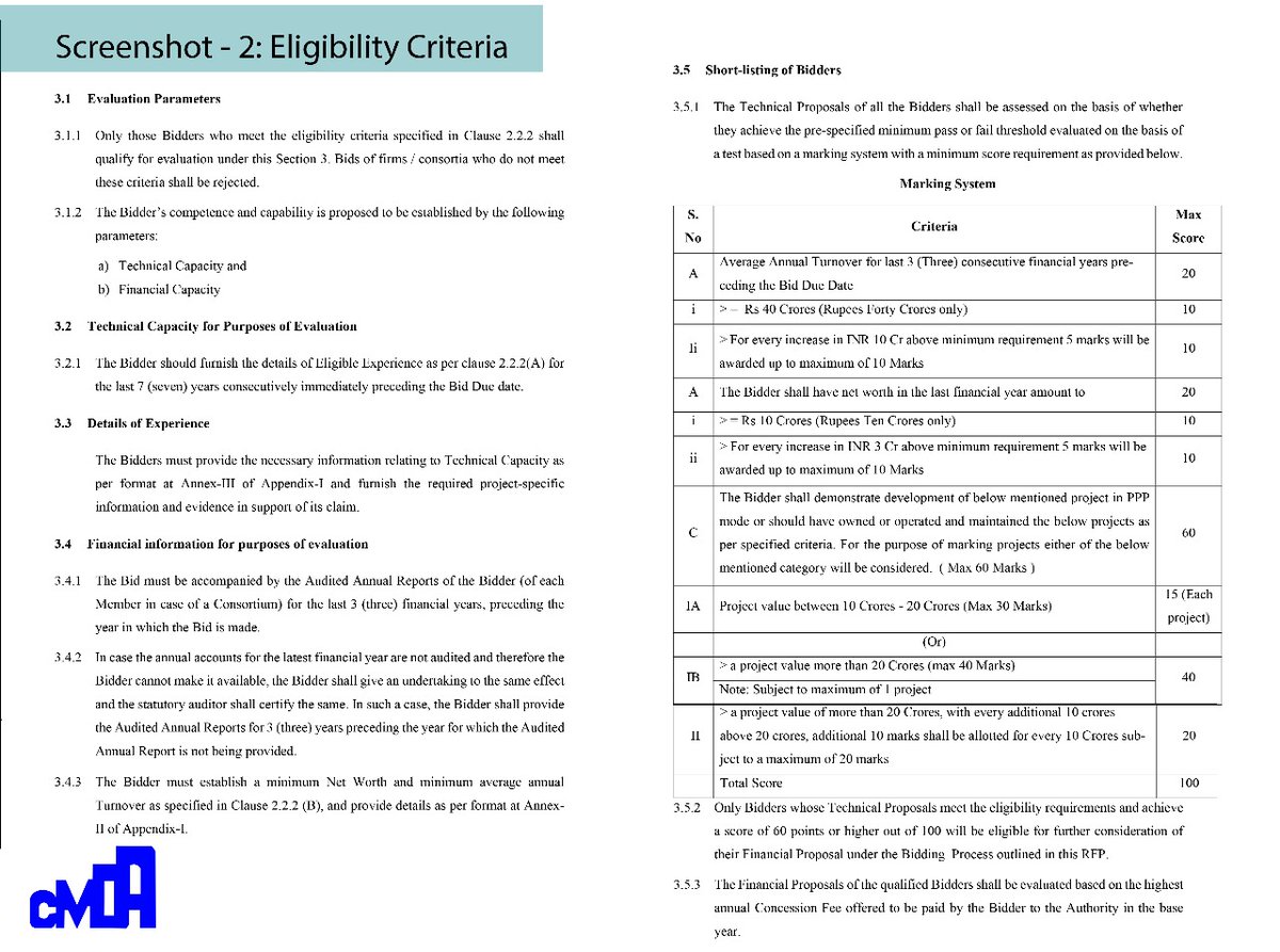 #KCBT O&amp;M Single Concessionaire Tender Explained! 
Chapter 2

As promised, today we are publishing the relevant sections of the RFP/Tender document related to the bid qualification criteria and tender evaluation criteria. 
Screenshot 1: Section 2.2.2 of RFP page no 17 (published